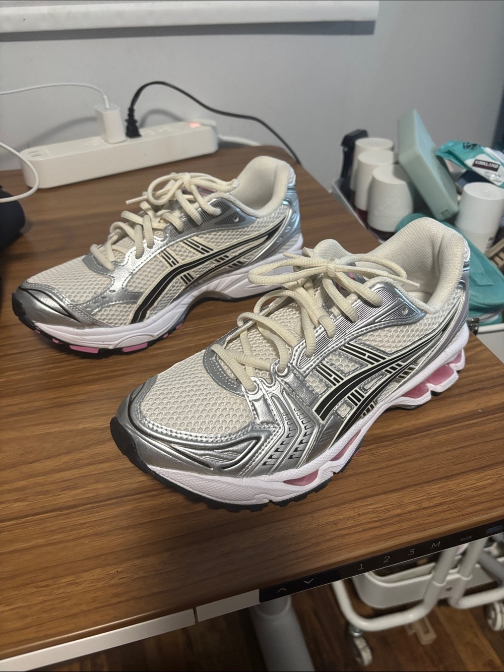 Asics Women's Silver, White & Pink Running Sneakers cream/sweet pink - Picture 5 of 7